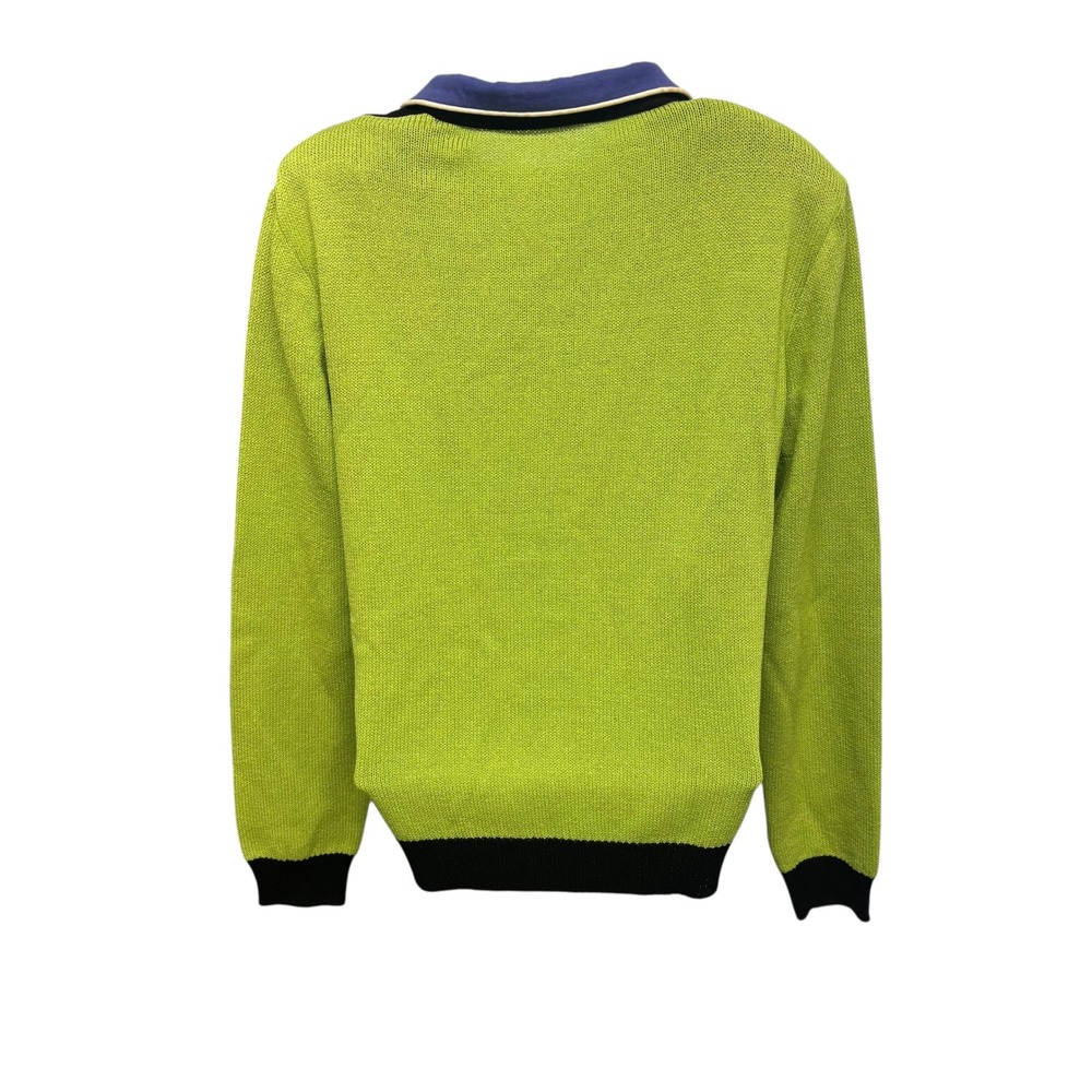 St John Sport Womens Lime Green Quarter Zip Knit Sweater Colorblock Black Purple - Picture 3 of 14
